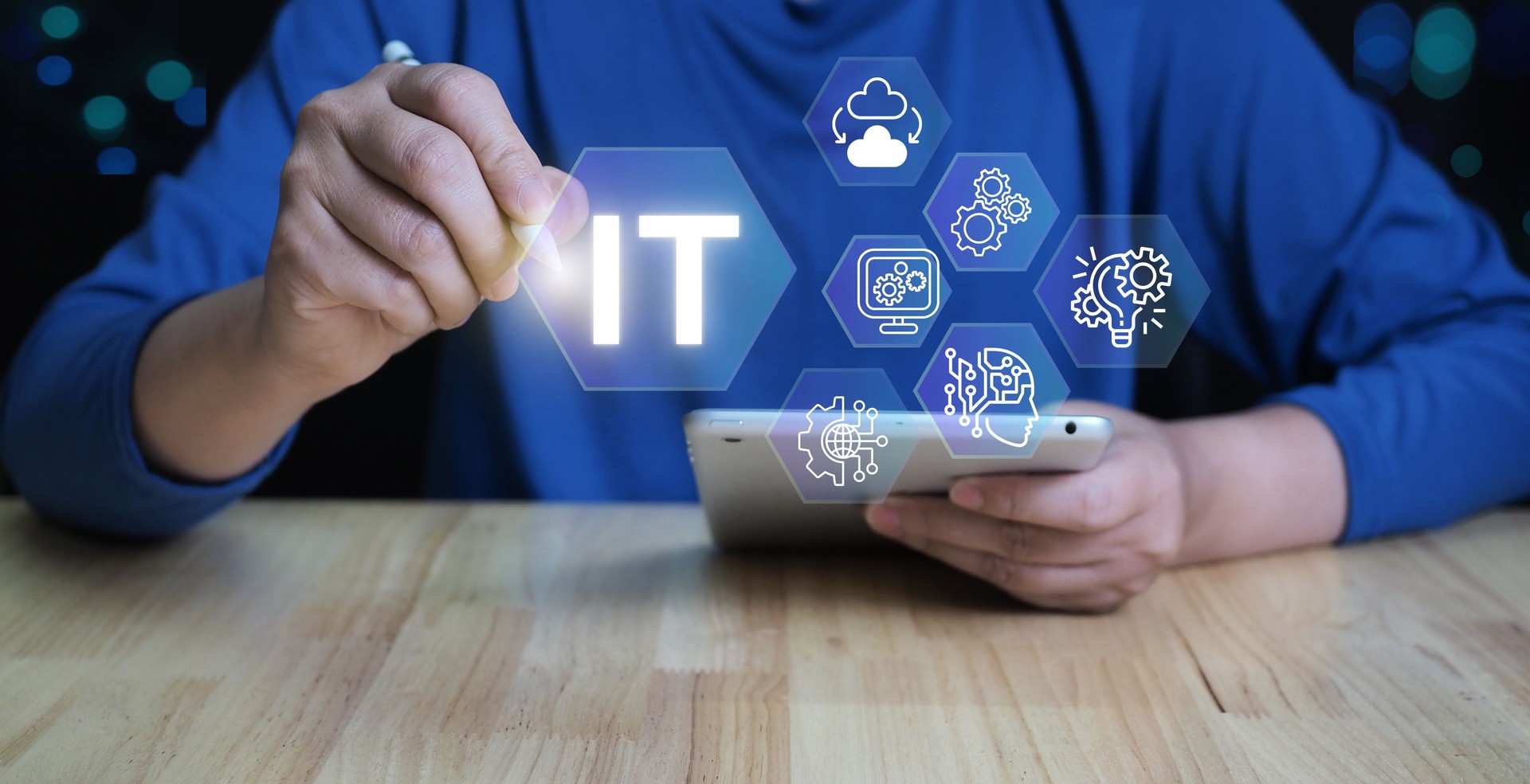 IT information technology concept on touchscreen, computer systems. IT Information Technology Concept On Touchscreen, Computer Systems.